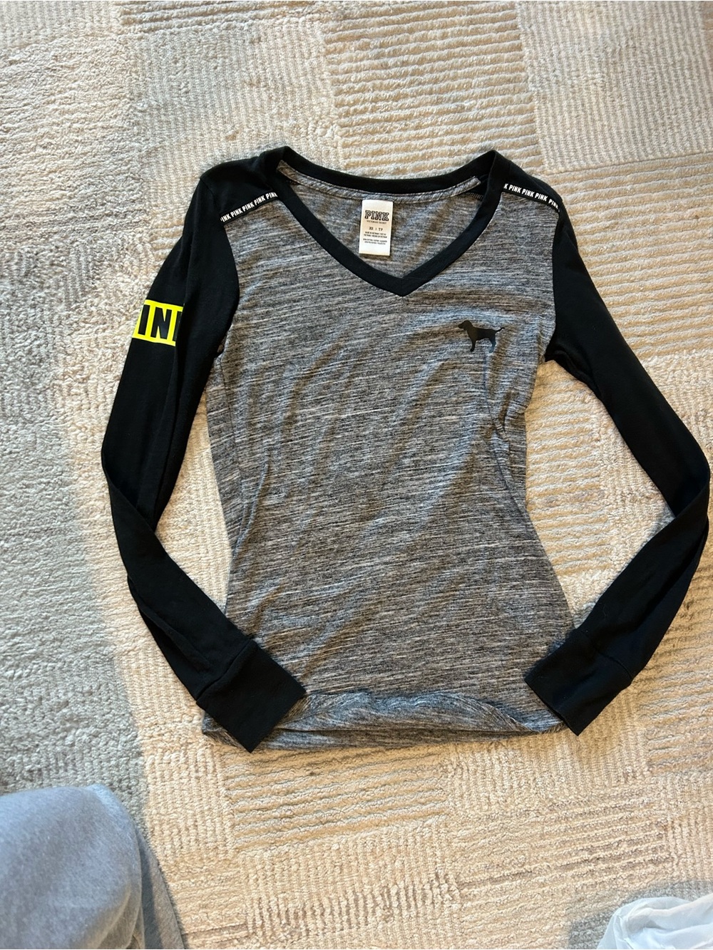 PINK Victoria's Secret Heather Gray V-Neck with Black Trim